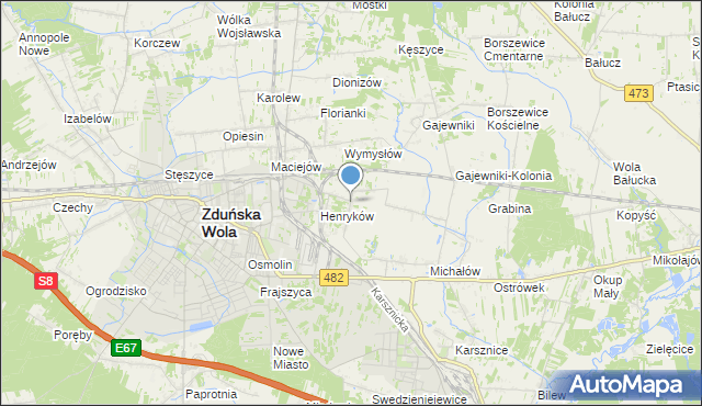 mapa Biały Ług, Biały Ług gmina Zduńska Wola na mapie Targeo